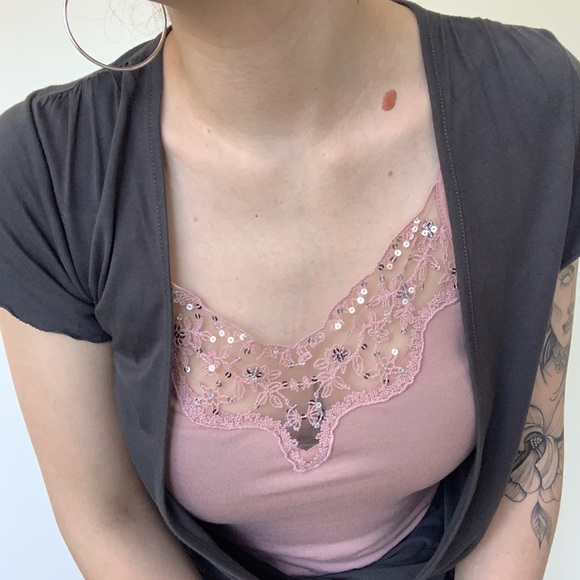 y2k zara blouse with built in sequin cami - Picture 2 of 5